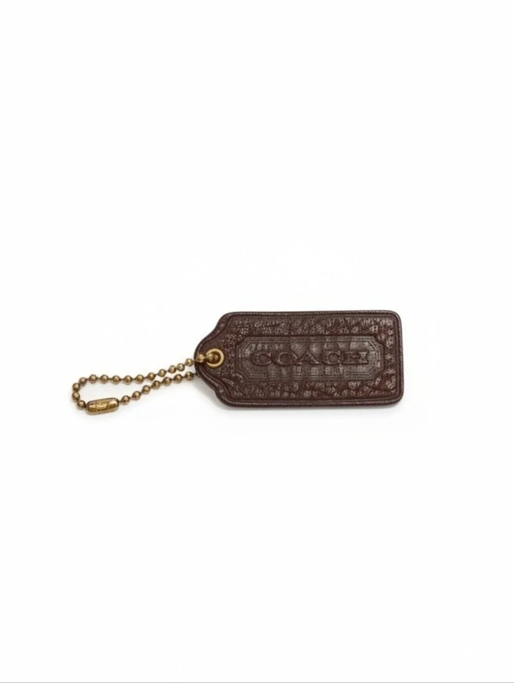 Coach Vintage 1990s Dark Brown Leather Two Sided Hangtag W/Brass HW Like New